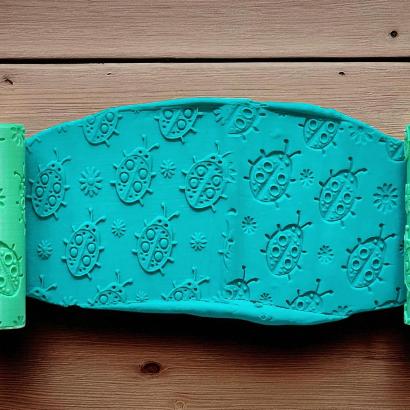 Model 049 - Uğurböcekleri - Polimer Kil Doku Oklavası / Seramik Çamuru Desen Rulosu