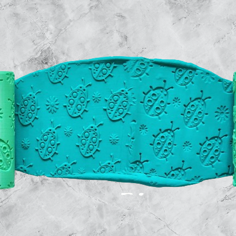 Model 049 - Uğurböcekleri - Polimer Kil Doku Oklavası / Seramik Çamuru Desen Rulosu